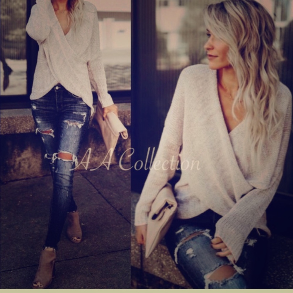 Criss Cross Wrap Oatmeal Sweater